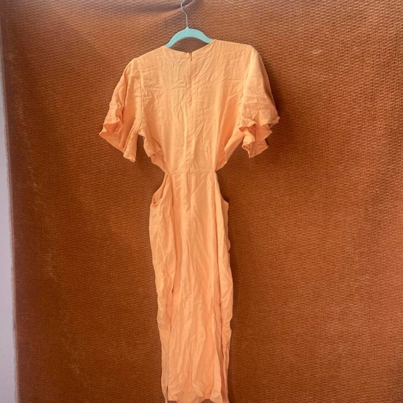 NWOT Fore Orange Sorbet Summer Cutout Flutter Sleeve Midi Dress, Size L. - Picture 6 of 7